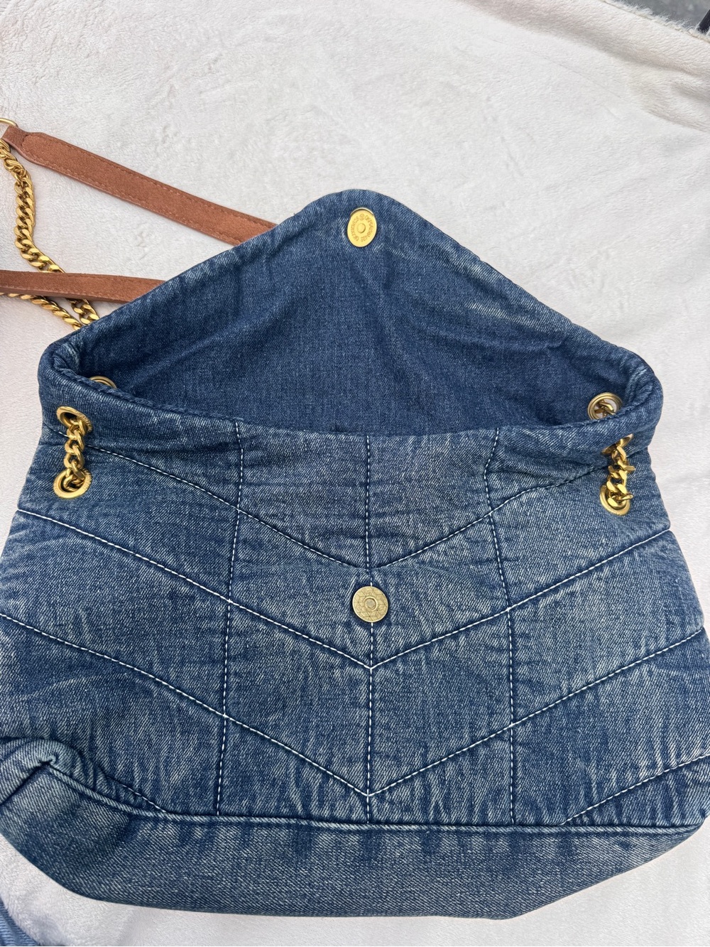 Saint Laurent Denim Chevron Shoulder Bag with Gold Hardware - Picture 4 of 13